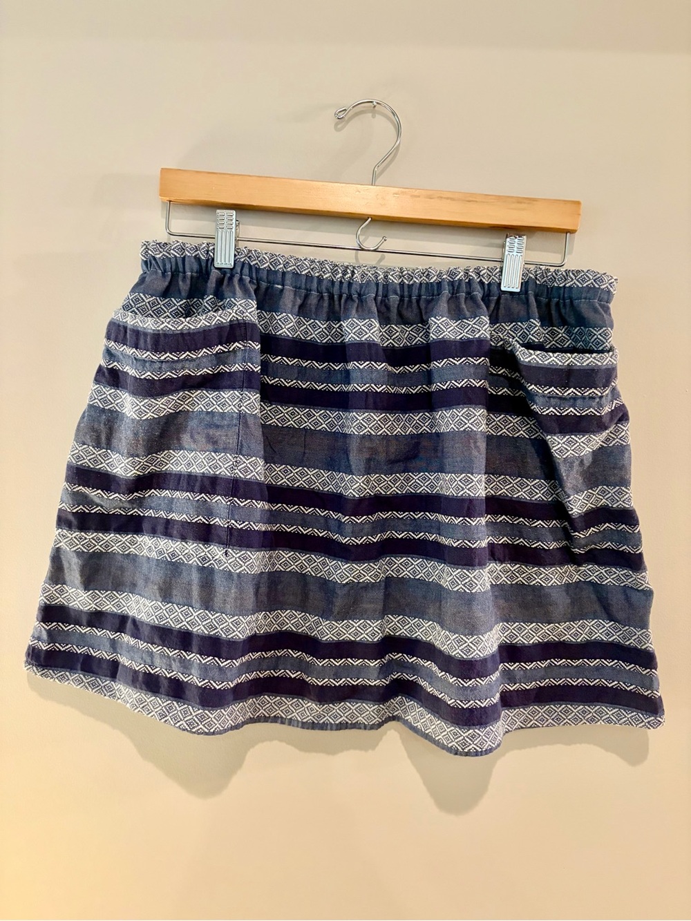 Striped Navy Blue Cotton Blend Skirt